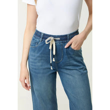 Load image into Gallery viewer, Relaxed Drawstring Wide-Leg Denim Trousers (close up)
