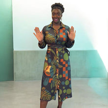 Load image into Gallery viewer, Retro Botanical Print Belted Shirt Dress
