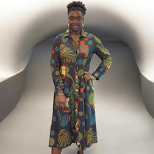 Load image into Gallery viewer, Retro Botanical Print Belted Shirt Dress (without belt)
