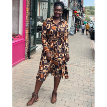 Load image into Gallery viewer, Retro Geo Print Belted Shirt Dress
