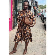 Load image into Gallery viewer, Retro Geo Print Belted Shirt Dress (Modelled)
