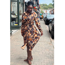 Load image into Gallery viewer, Retro Geo Print Belted Shirt Dress (with belt)
