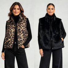Load image into Gallery viewer, Reversible Faux Fur &amp; Leopard Print Zip-Up Gilet (taupe)
