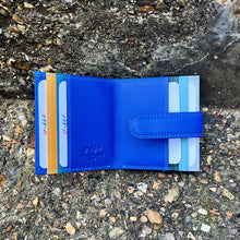 Load image into Gallery viewer, Rio Blue Multi-Colour Leather Card Holder (open)
