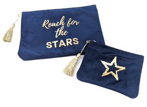 'Reach For The Stars' Set of 2 Velvet Purses | Navy