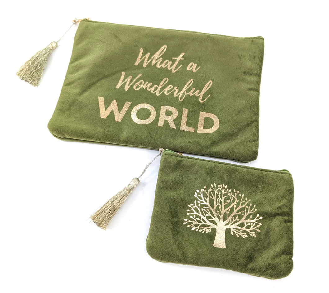 'What A Wonderful World' Set of 2 Velvet Purses | Olive Green