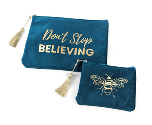 'Don't Stop Believing' Set of 2 Velvet Purses | Teal
