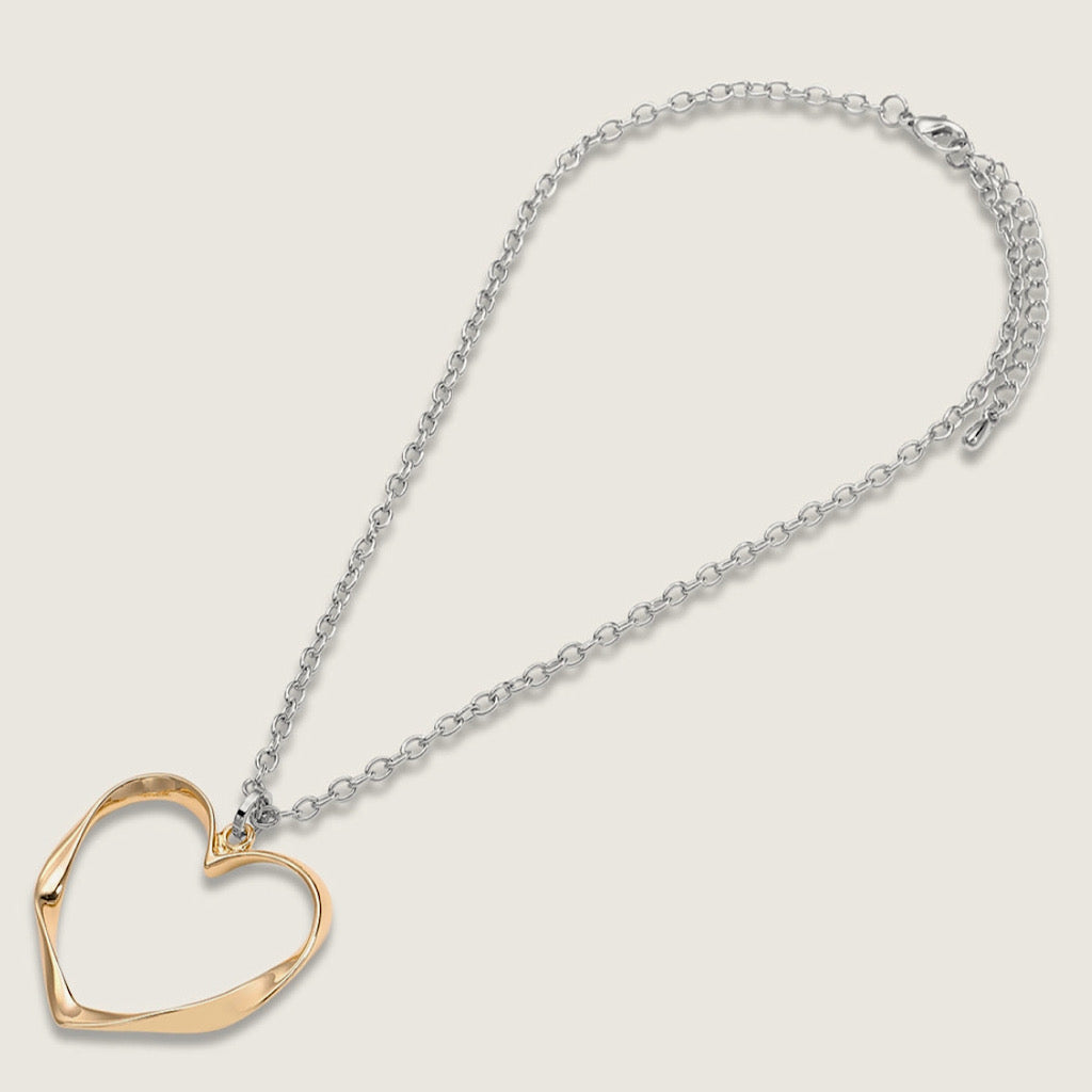 Silver Chain with Gold Heart Short Necklace