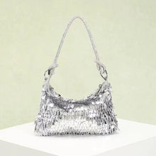 Load image into Gallery viewer, Silver Sequin &amp; Crystal Knot Shoulder Bag
