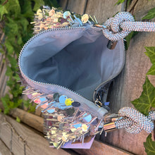 Load image into Gallery viewer, Silver Sequin &amp; Crystal Knot Shoulder Bag (open)
