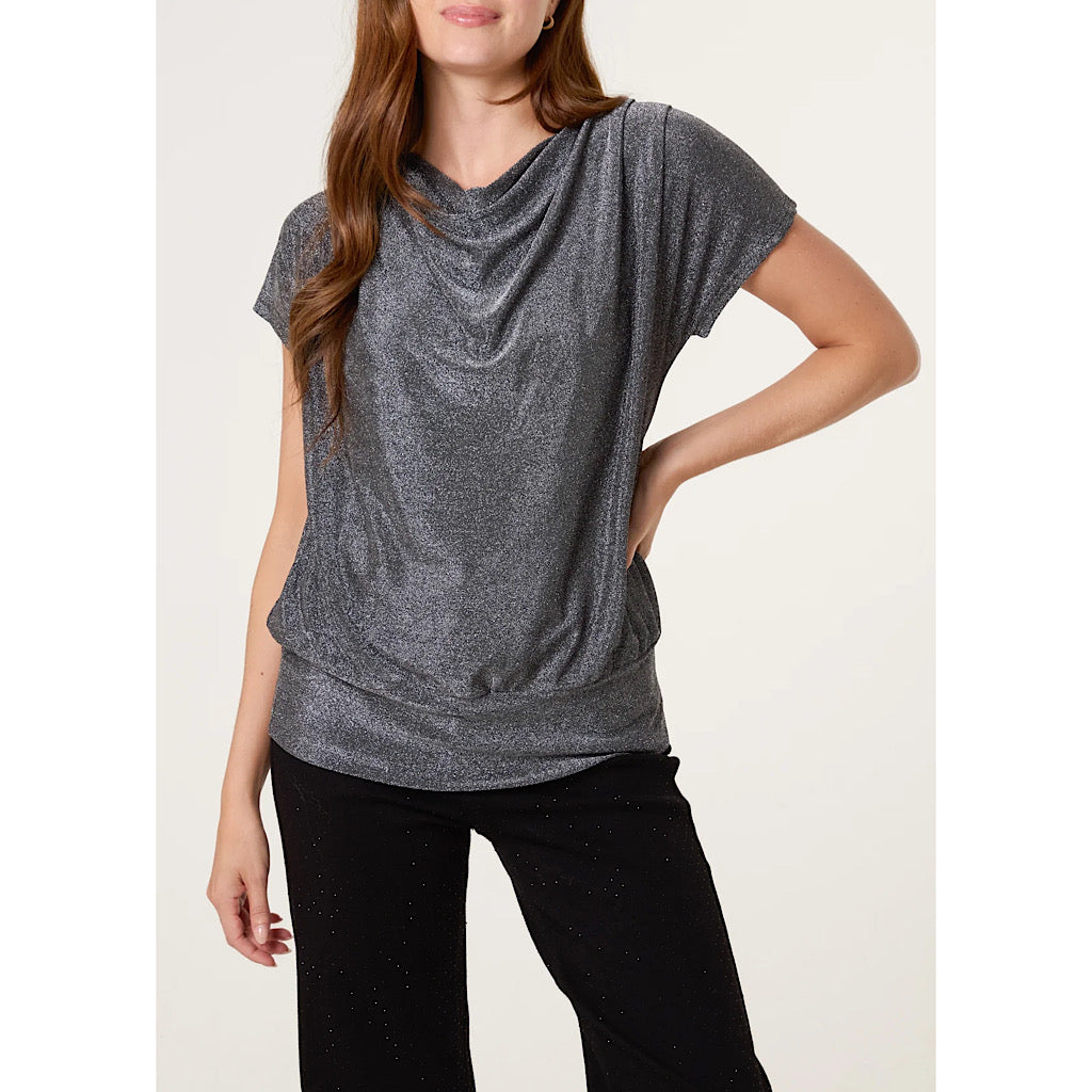 Silver Shimmer Drape Neck Top
