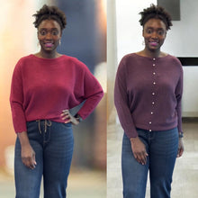 Load image into Gallery viewer, Soft Knit Batwing Jumper with Pearl Button Back Detail (on model)
