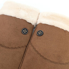 Load image into Gallery viewer, Tan Cosy Button-Detail Faux Suede Mittens (close up)
