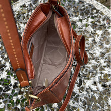 Load image into Gallery viewer, Tan Gianni Conti Italian Leather Convertible Shoulder &amp; Crossbody Bag (open)
