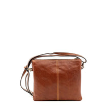 Load image into Gallery viewer, Tan Gianni Conti Slim Sectioned Italian Leather Crossbody Bag (back)
