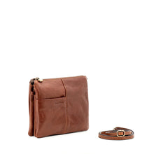 Load image into Gallery viewer, Tan Gianni Conti Slim Sectioned Italian Leather Crossbody Bag (side)
