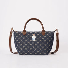Load image into Gallery viewer, Teddy Heart Print Grab &amp; Crossbody Bag (navy)
