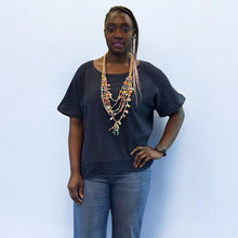 Load image into Gallery viewer, The Mila Linen Blend Textured Top | Navy (accessory not included)
