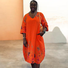 Load image into Gallery viewer, Watercolour Floral Linen Pocket Dress (orange)
