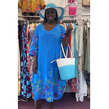 Load image into Gallery viewer, Watercolour Floral Linen Pocket Dress (royal blue)
