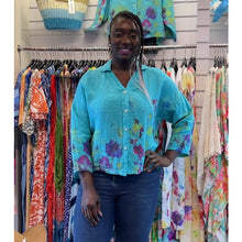 Load image into Gallery viewer, Watercolour Floral Linen Shirt (lagoon blue)
