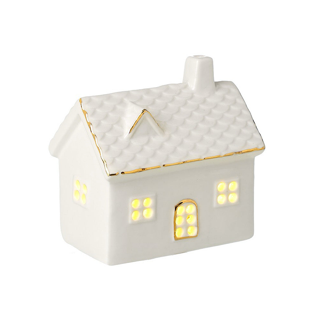 White Porcelain Gold Edge Light-Up House