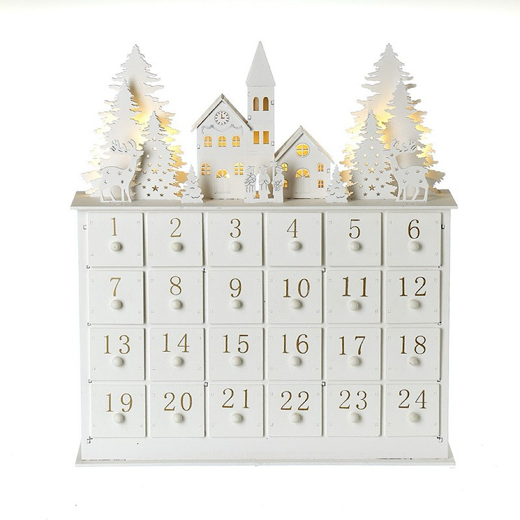 White Wooden LED Drawer Advent Calendar