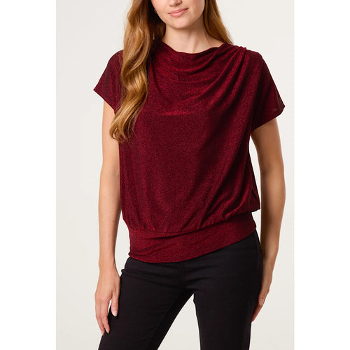 Wine Shimmer Drape Neck Top