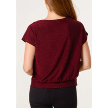 Load image into Gallery viewer, Wine Shimmer Drape Neck Top (back)
