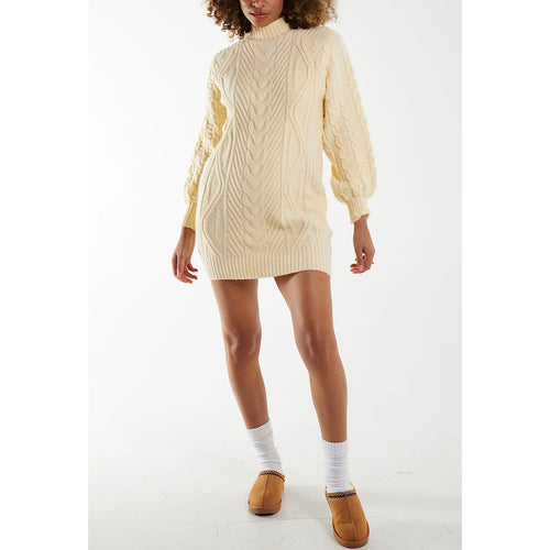 Winter Cream Cable Knit Jumper Dress