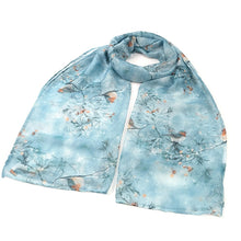 Load image into Gallery viewer, Winter Robin Print Lightweight Scarf – Soft Blue
