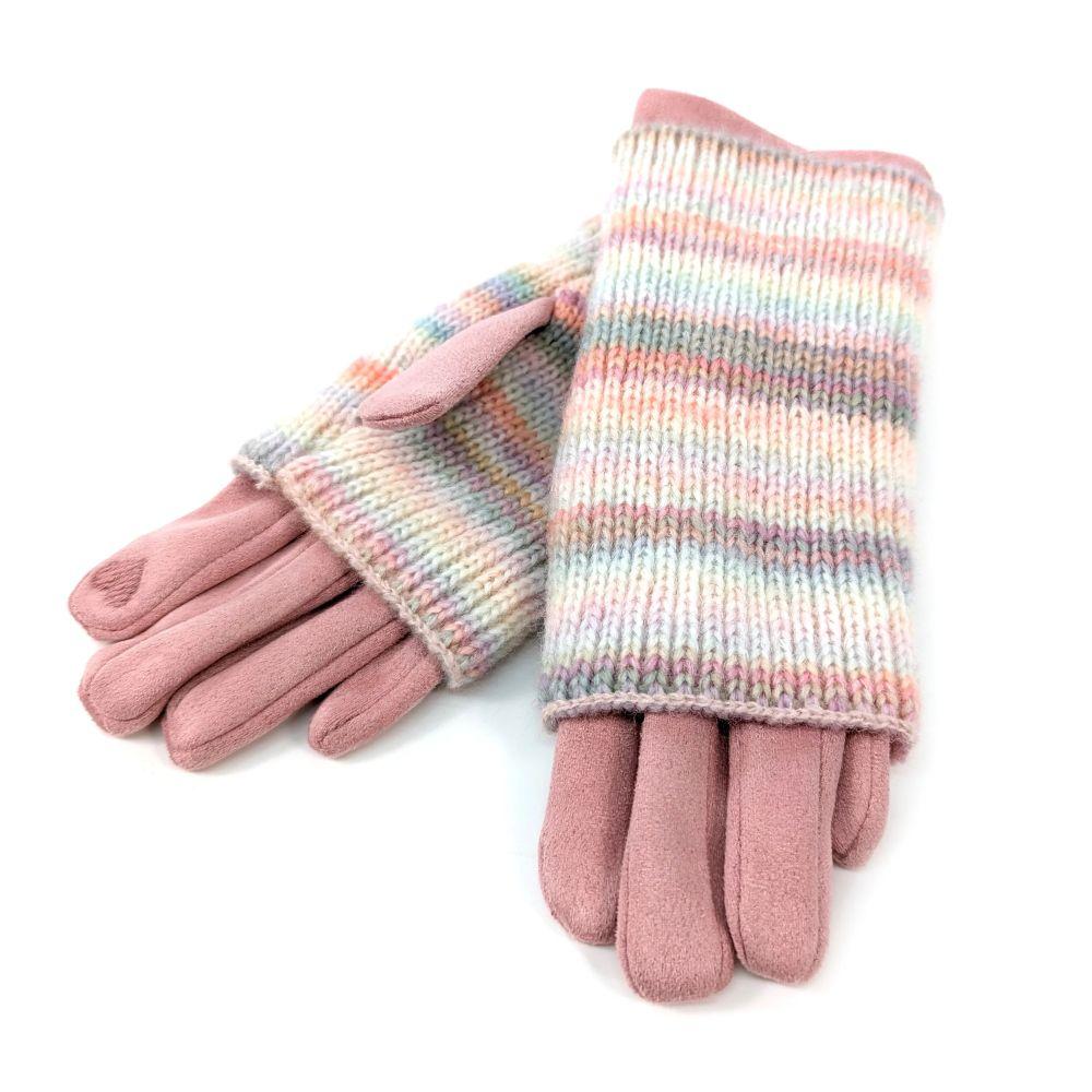 Knit Stripe Three In One Gloves | Pink Cloud