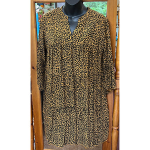 Ochre Leopard Print Tiered Shirt Dress