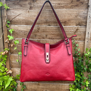 Stylish ' Valentina' Italian Leather Shoulder Bag | Red