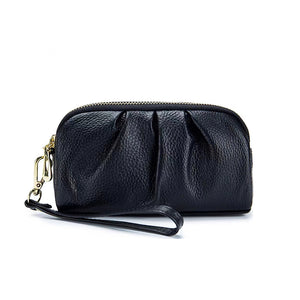 Black Genuine Leather Double Zip Clutch Bag