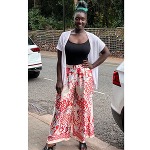 Wide Leg Red Retro Print Trousers
