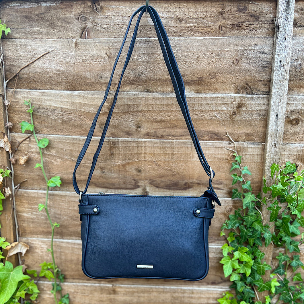 Navy Leather Crossbody Bag with Stud Side Detail