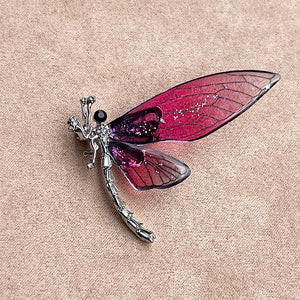 Silver & Crystal Pink Resin Dragonfly Pin Brooch