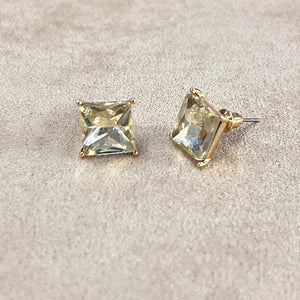 Light Yellow Square Crystal 'Iris' Stud Earrings