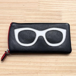 Genuine Leather Glasses & Sunglasses Case | Black, White & Red