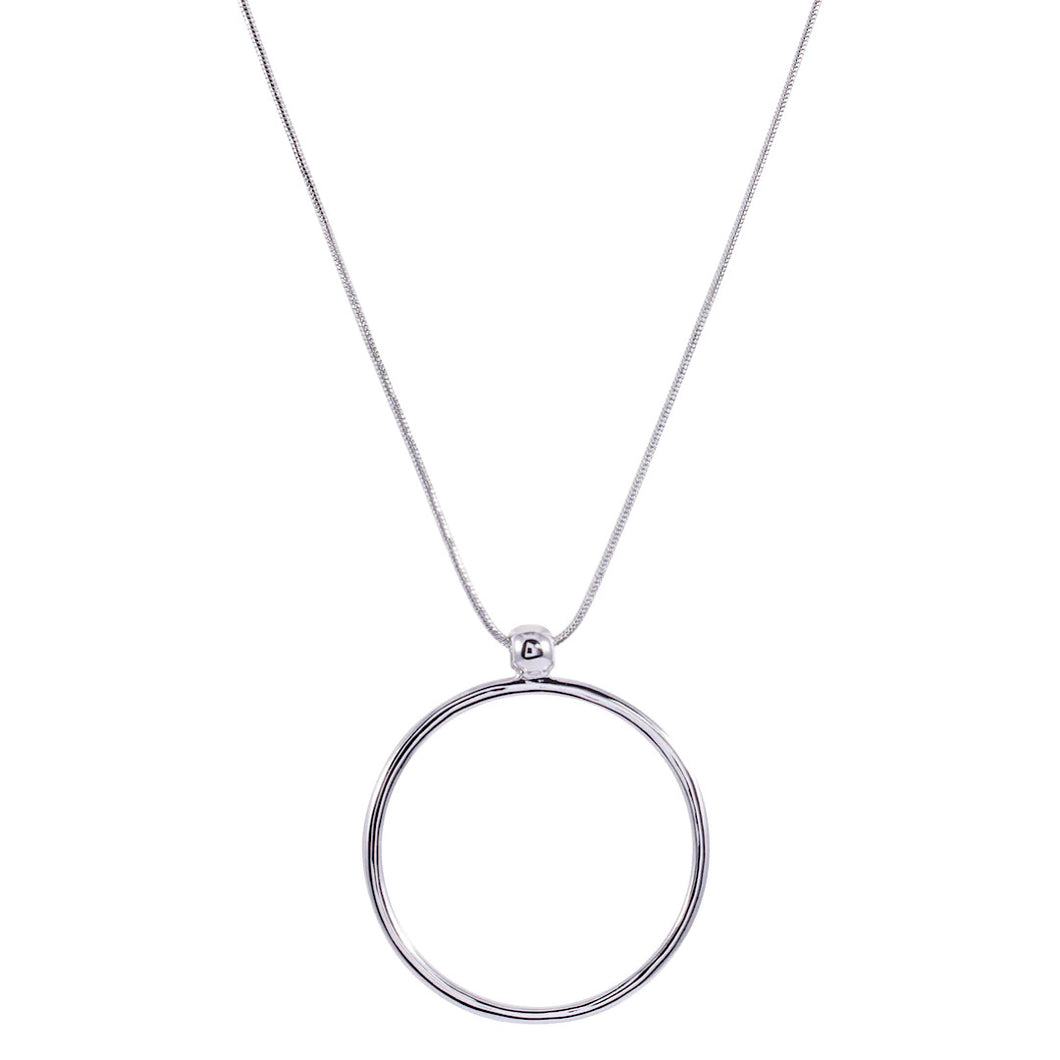 Silver Circle Pendant Long Necklace