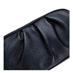Black Genuine Leather Double Zip Clutch Bag
