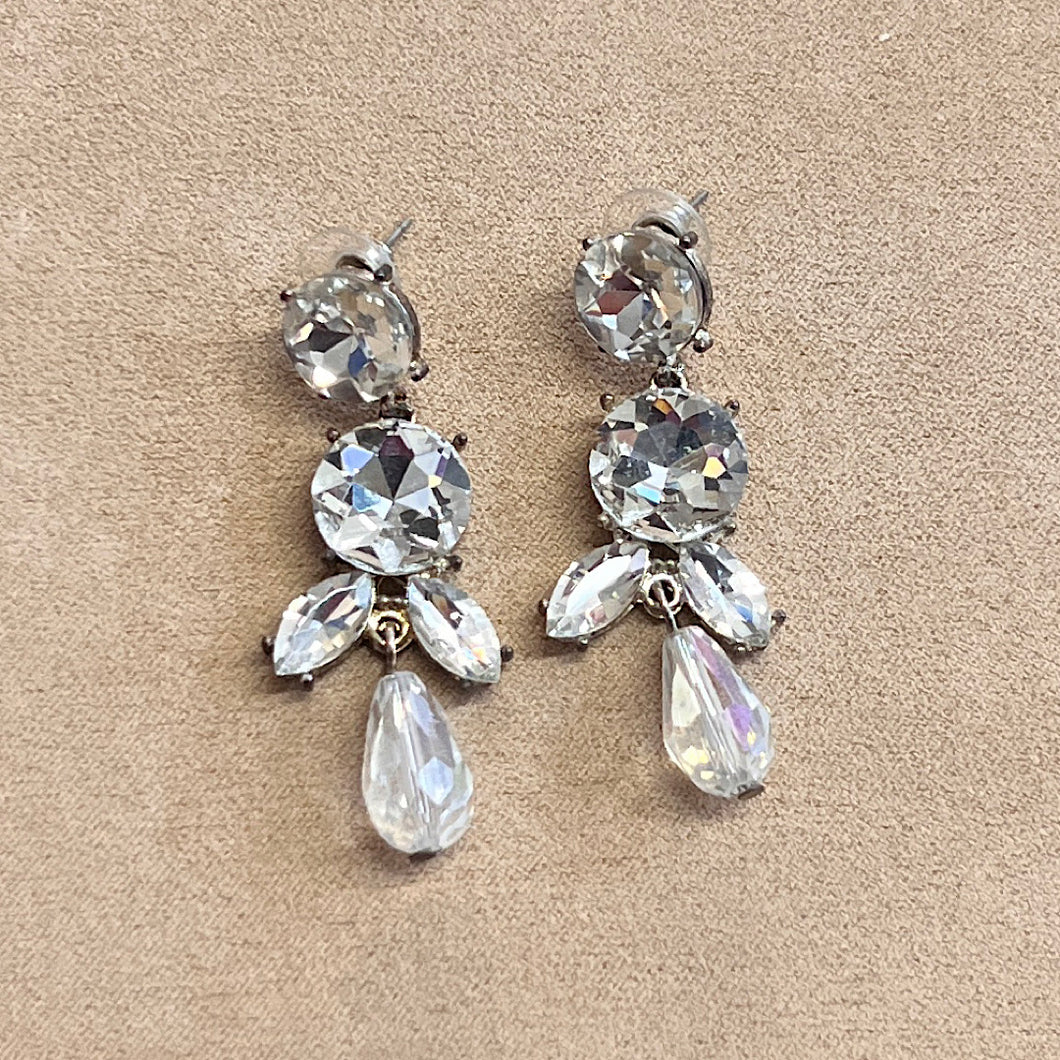 Long Silver and Clear Crystal Post Earrings