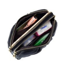 Load image into Gallery viewer, Black Genuine Leather Double Zip Clutch Bag
