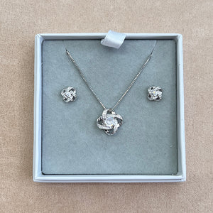 Boxed Silver Cubic Zirconia 'Neutron' Necklace & Matching Earrings Set