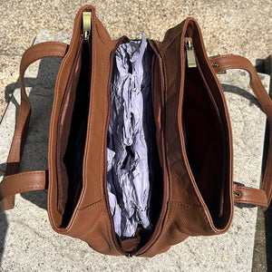 Chestnut Triple Zip Top Classic Leather Shoulder Bag