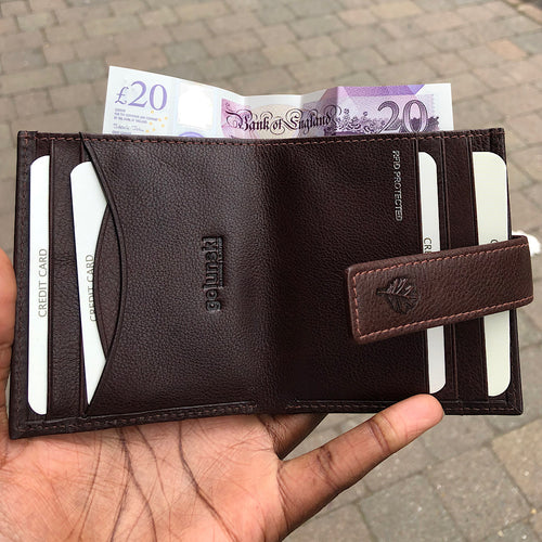 Brown Leather Credit Card Holder with Note Section (open)