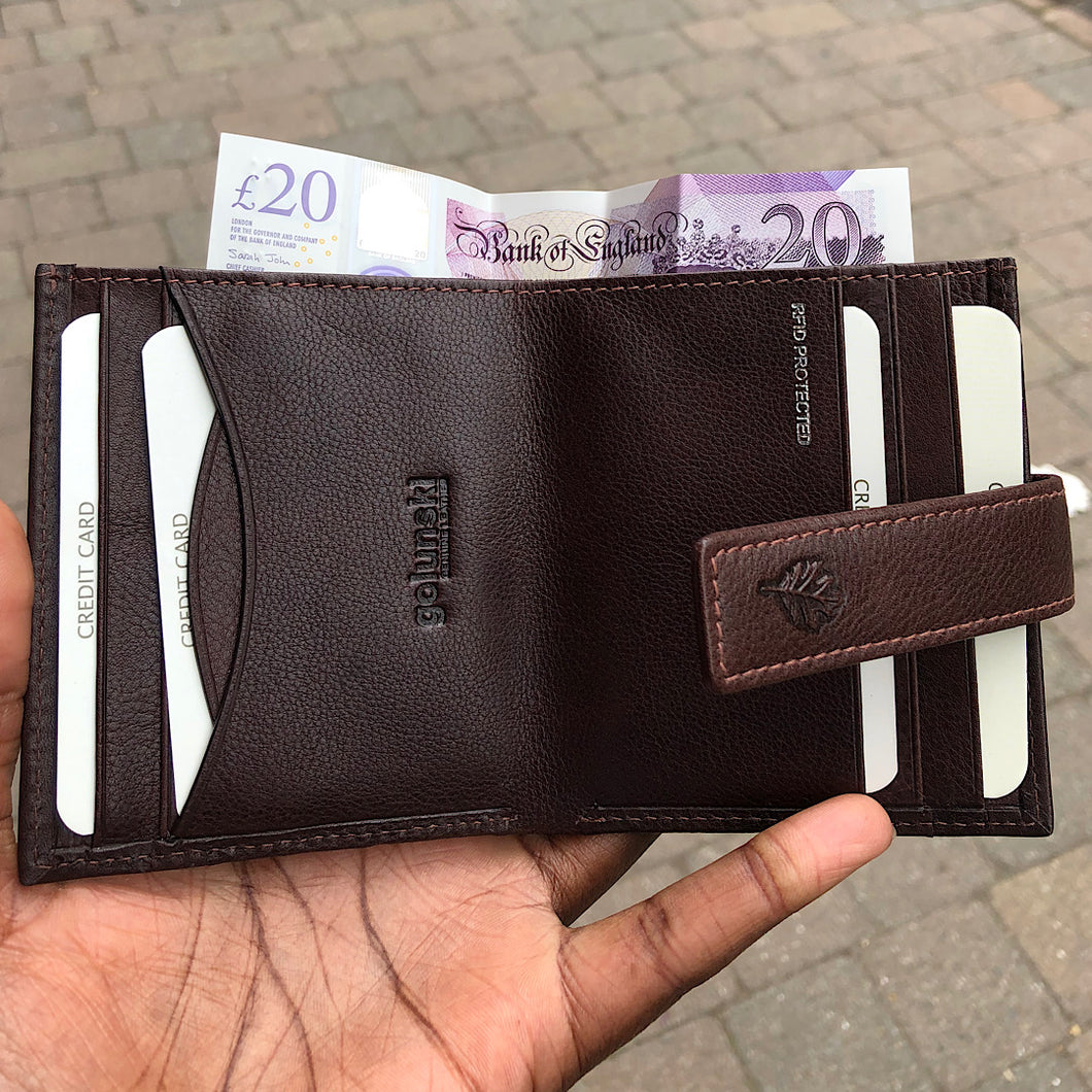 Brown Leather Credit Card Holder with Note Section (open)