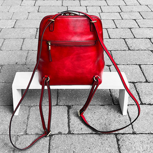 2 in One "Caterina" Italian Leather Shoulder Bag & Backpack | Blood Red