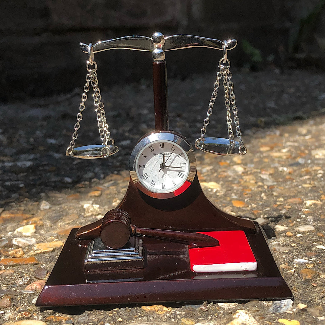 Miniature Clock - Scales of Justice
